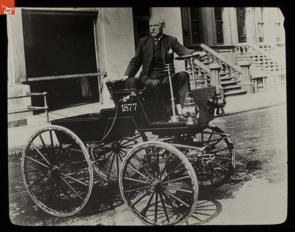 George Selden with the 1907 Selden Motor Buggy during the Selden Patent Suit