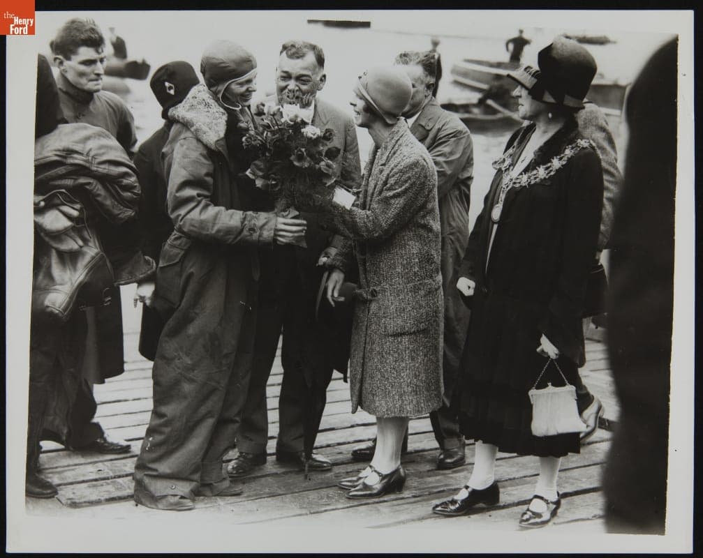 Amelia Earhart Receives a Floral Tribute at Southampton, June 19, 1928