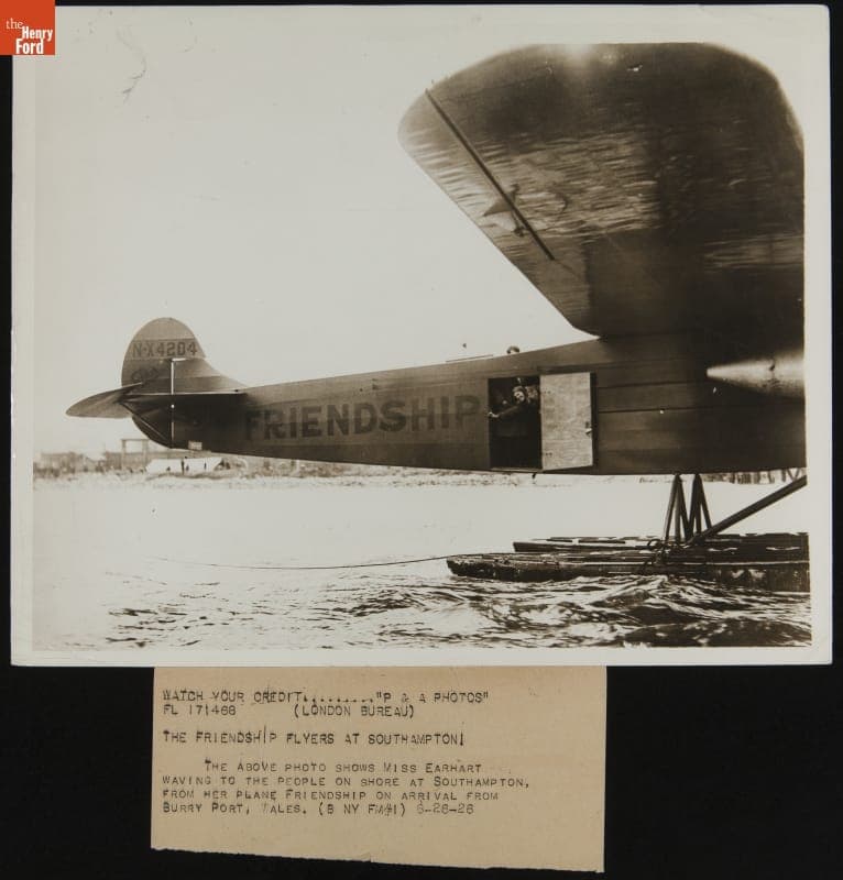 Amelia Earhart Greets the Crowd at Southampton from the "Friendship," June 19, 1928