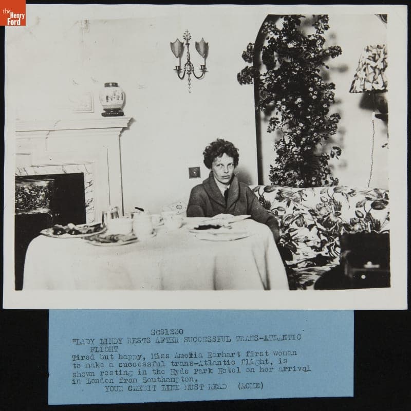 Amelia Earhart at London's Hyde Park Hotel, June 1928