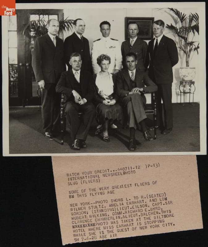 Amelia Earhart and the "Friendship" Crew with Other Notable Pilots at the New York Biltmore Hotel, July 6, 1928