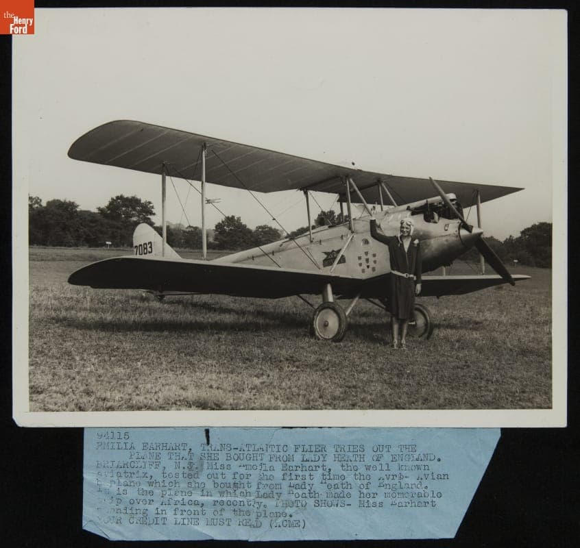 Amelia Earhart with Her Avro-Avian Airplane, Formerly Owned by Lady Mary Heath, August 1928