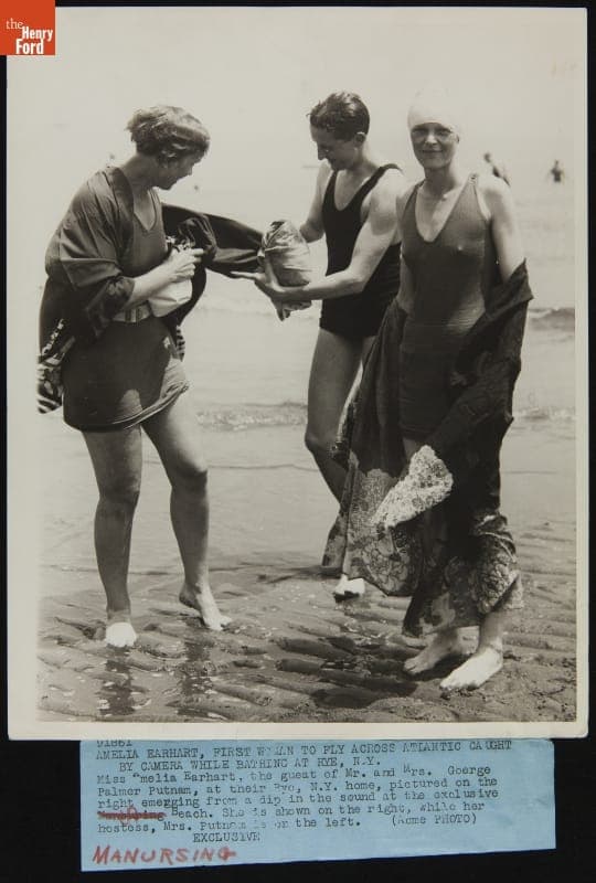 Amelia Earhart and Dorothy Binney Putnam at Manursing Beach, Rye, New York, 1928