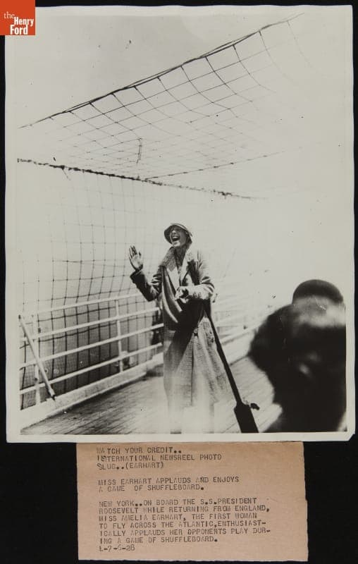 Amelia Earhart aboard the SS President Roosevelt, Returning from England, July 1928