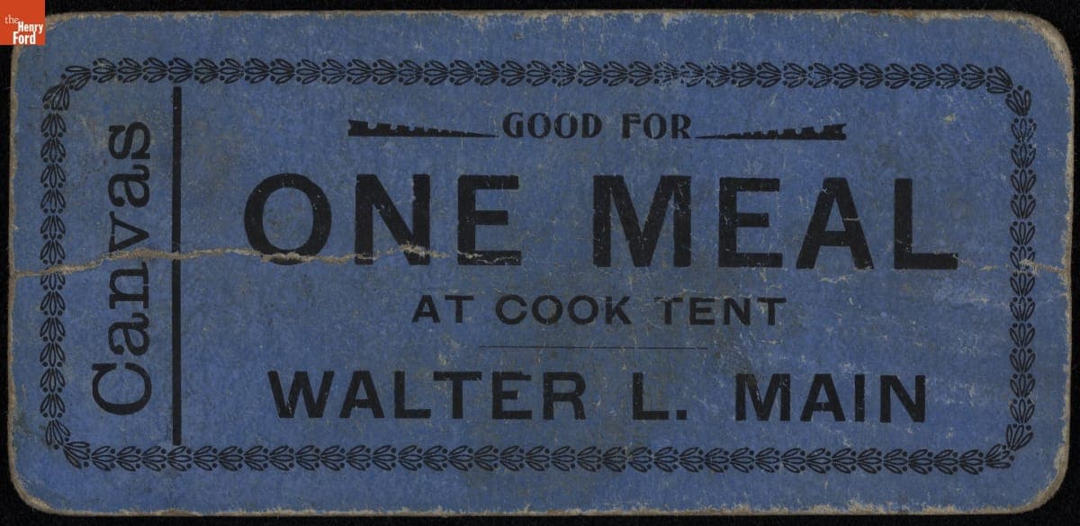 Meal Ticket for Walter L. Main Circus Canvas Workers, circa 1895