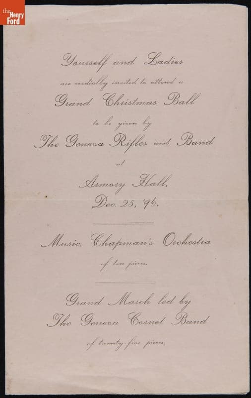 "Grand Christmas Ball Given by the Geneva Rifles and Band," Geneva, Ohio, 1896