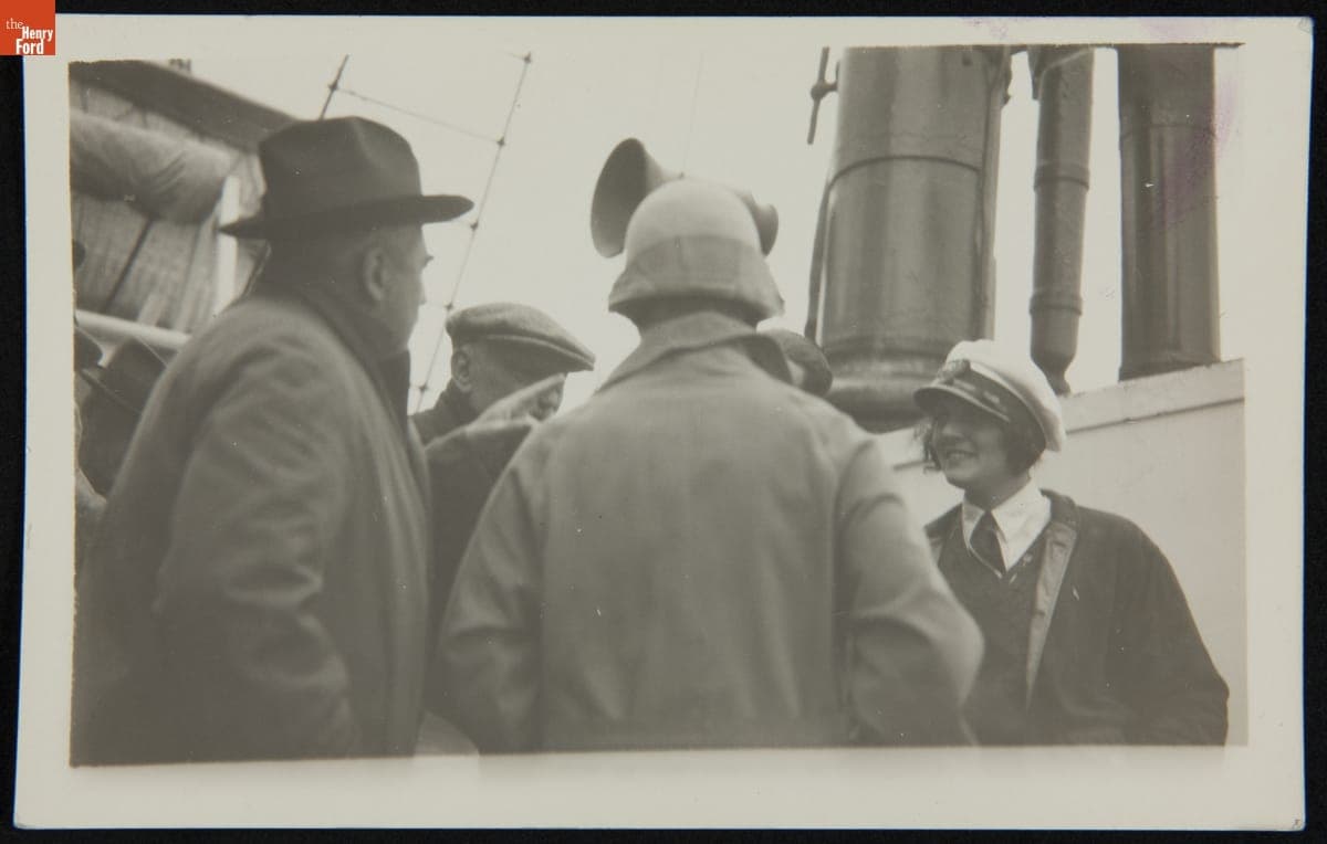 Ruth Elder and Reporters aboard the SS Barendrecht, Horte, Azores, October 1927