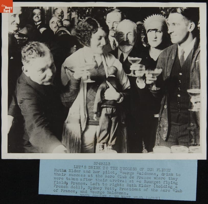 Ruth Elder, Sydney Veit, and George Haldeman Celebrate at Aero-Club de France, October 1927