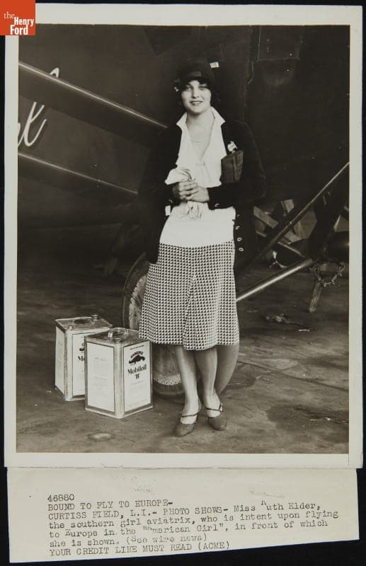 Ruth Elder with the "American Girl" at Curtiss Field before her Transatlantic Flight, October 1927