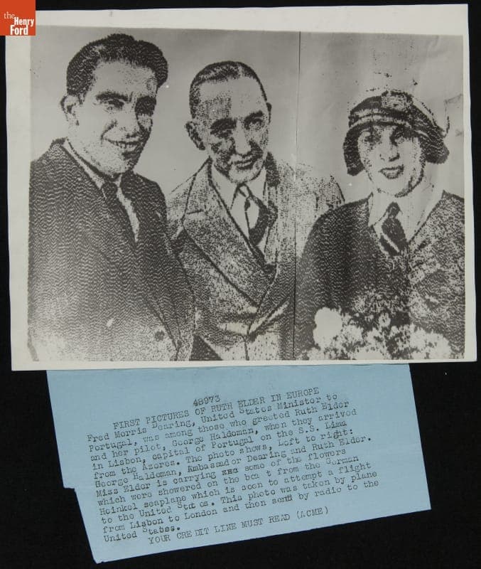 George Haldeman, Fred Morris Dearing, and Ruth Elder in Lisbon, Portugal, October 1927