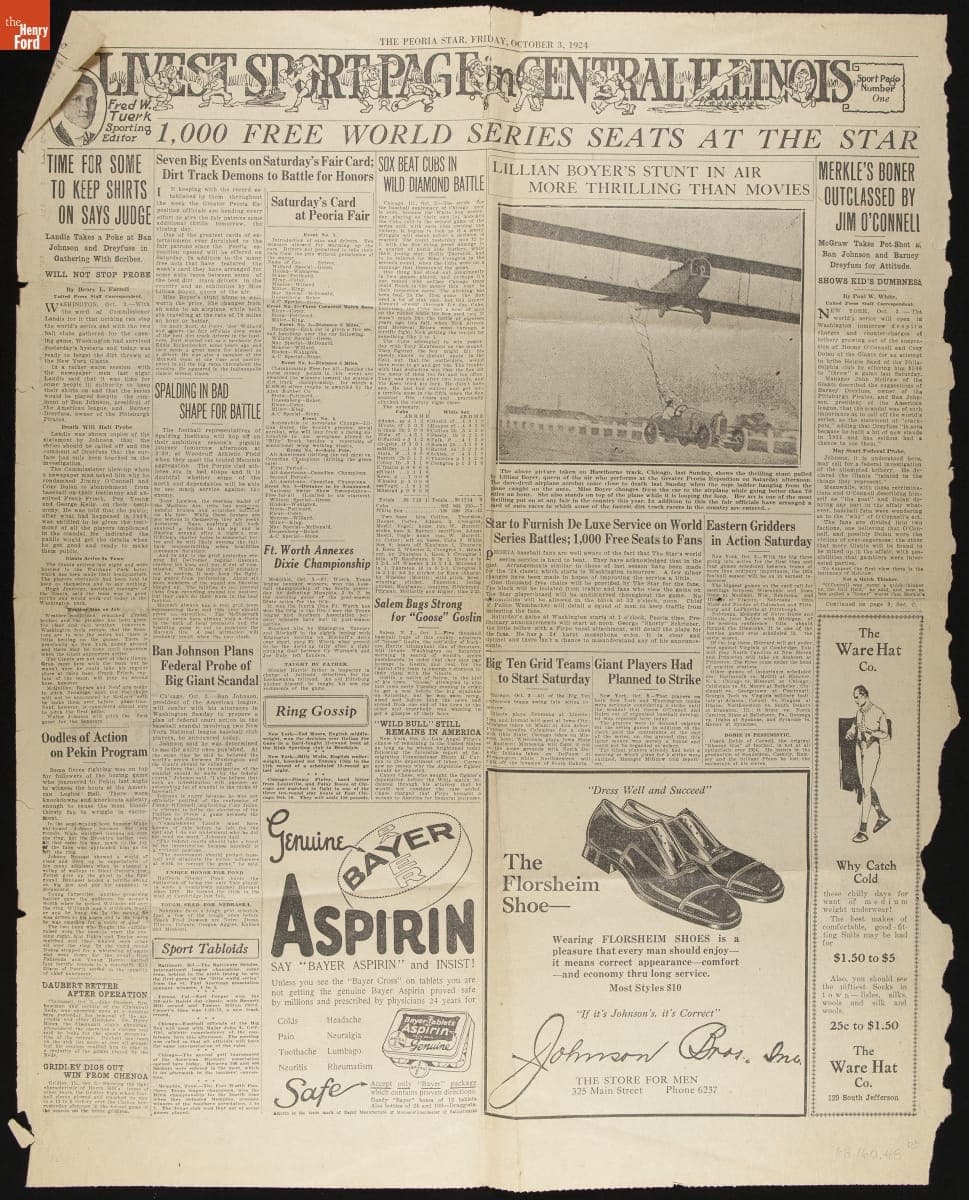 "Lillian Boyer's Stunt in Air More Thrilling Than Movies," 1924