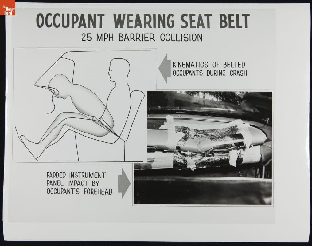 "Occupant Wearing Seat Belt, 25 MPH Barrier Collision," 1958