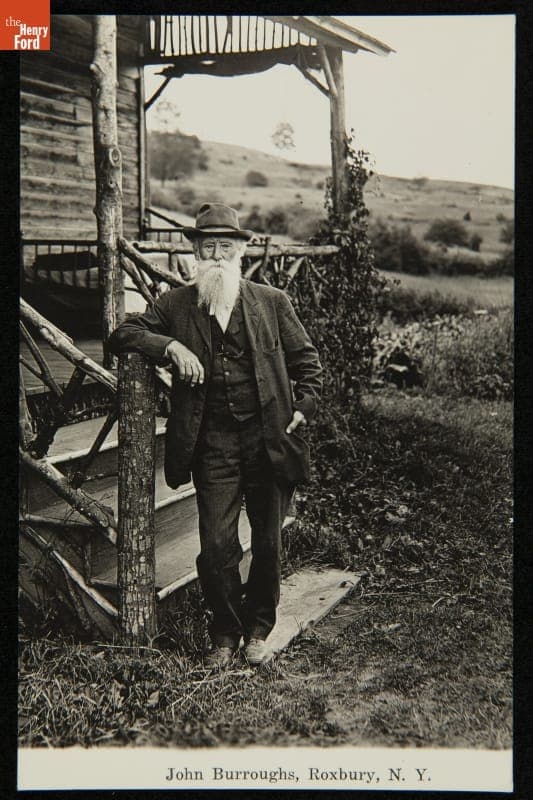 John Burroughs Standing by Woodchuck Lodge, circa 1915