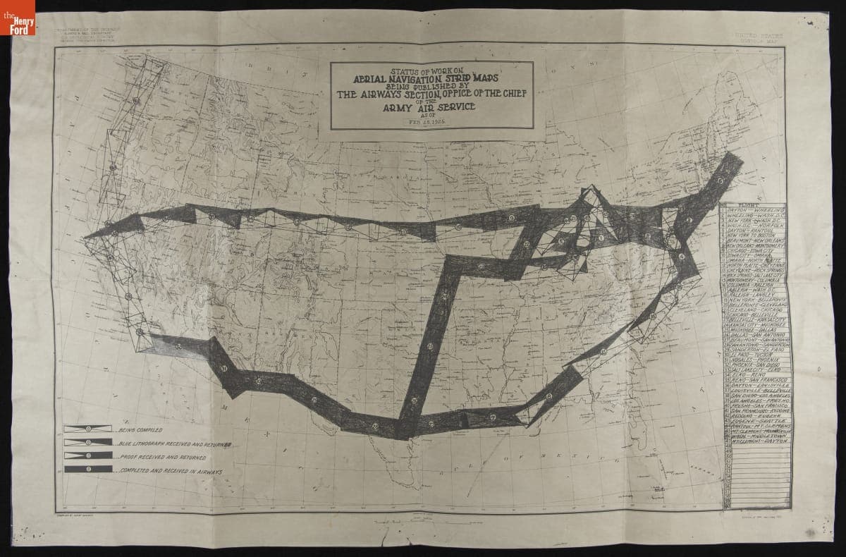Status of Work on Aerial Navigation Strip Maps Being Published by the Army Air Service as of February 25, 1925