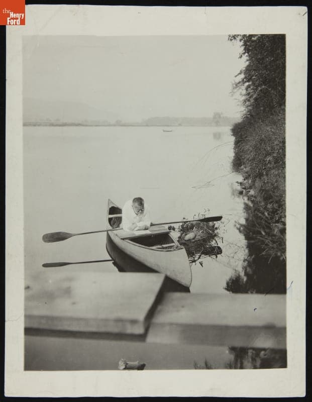Charles Steinmetz Reading in a Canoe near Camp Mohawk, New York, 1922