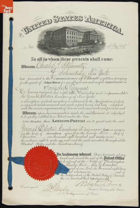 United States Patent No. 594,145 for Induction Dynamos, November 23, 1897