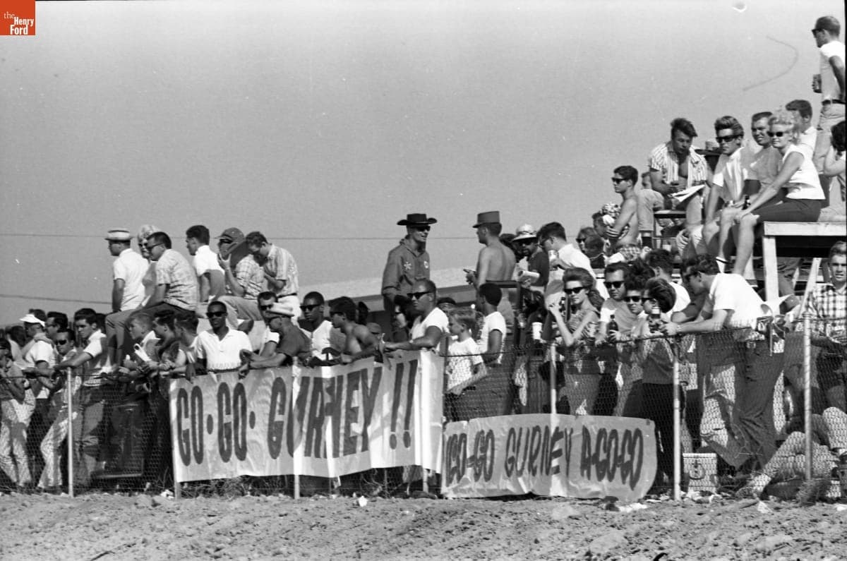 Fans Supporting Dan Gurney at the Eighth Annual Los Angeles Times Grand Prix for Sports Cars, October 1965