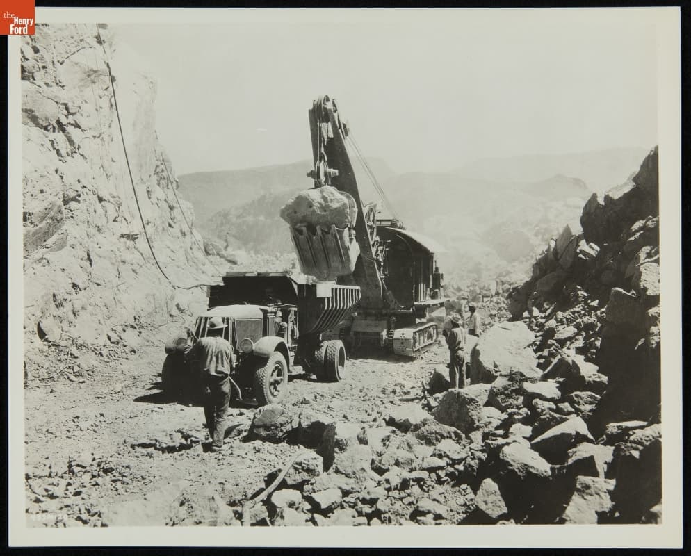 Mack Model AC Dump Truck and Marion Electric Shovel at Hoover Dam Construction Site, 1933