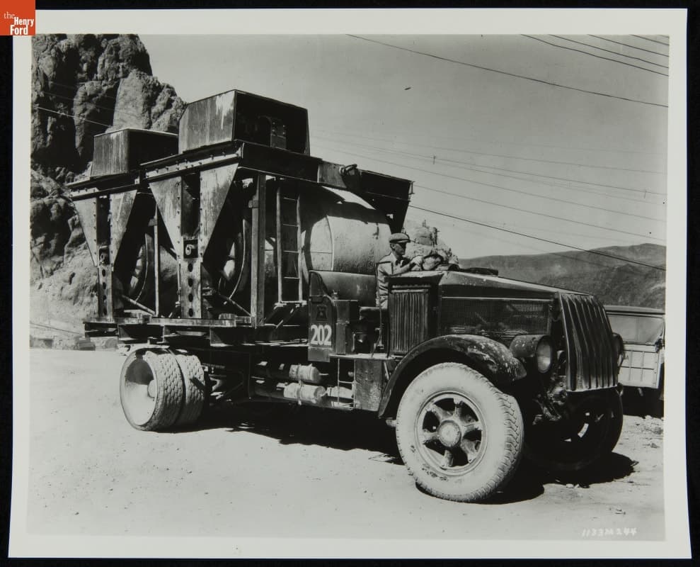 Mack Model AC Dump Truck with Concrete Mixers at Hoover Dam Construction Site, 1933