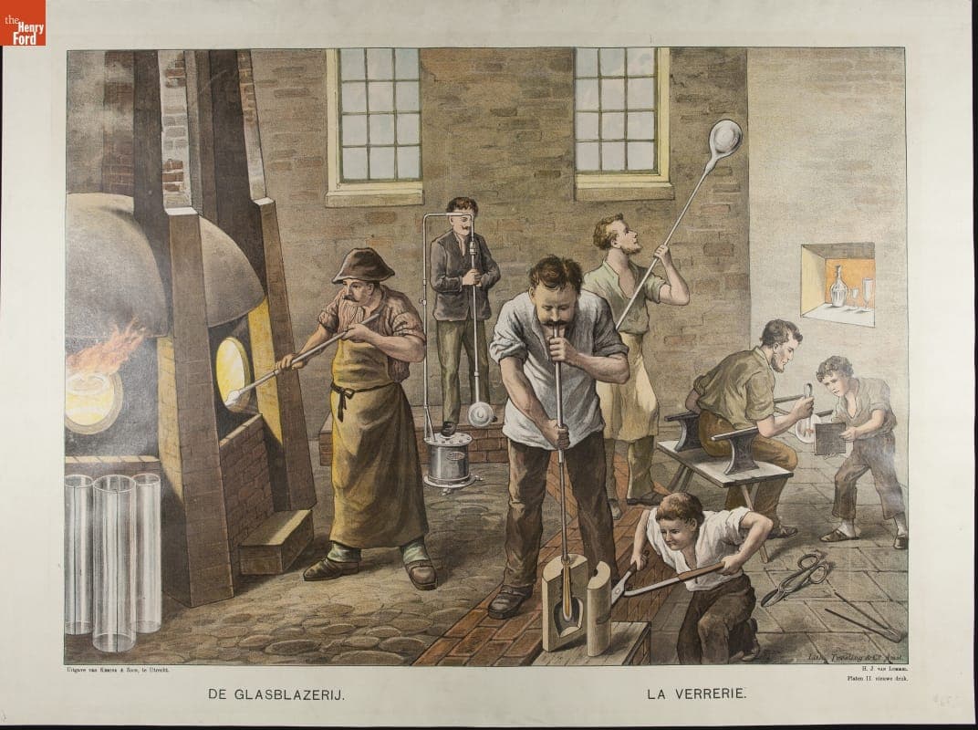 "De Glasblazerij. La Verrerie," Glass Factory, circa 1870