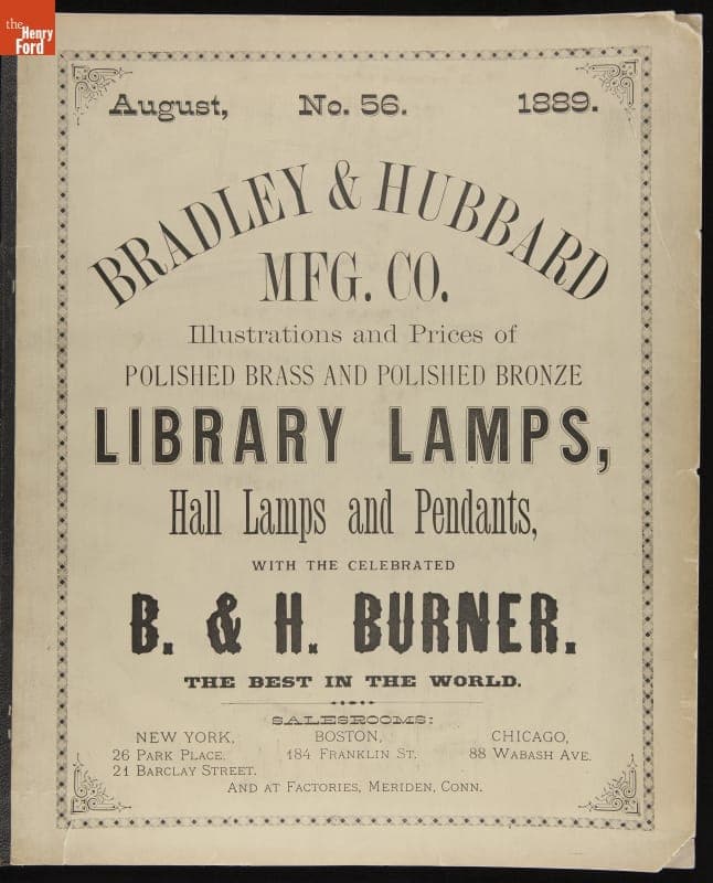 "Illustrations and Prices of Polished Brass and Polished Bronze Library Lamps, Hall Lamps and Pendants, With the Celebrated B. & H. Burner, the Best in the World," 1889