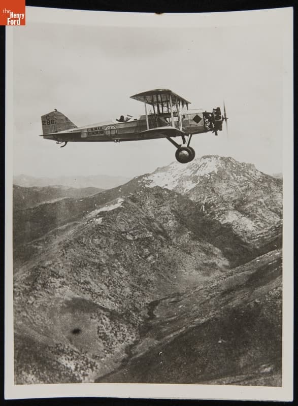 Air Mail Service Boeing 40 Airplane Heading East over the Rocky Mountains, 1928