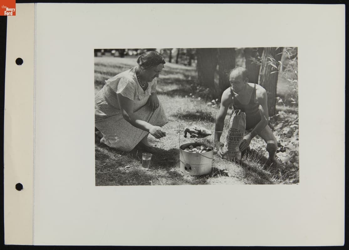 Roasting Chicken over Ford Charcoal Briquets, 1934
