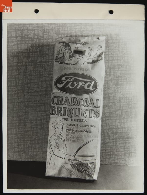 Ford Charcoal Briquets in Package with Chef and Picnic Images, 1935