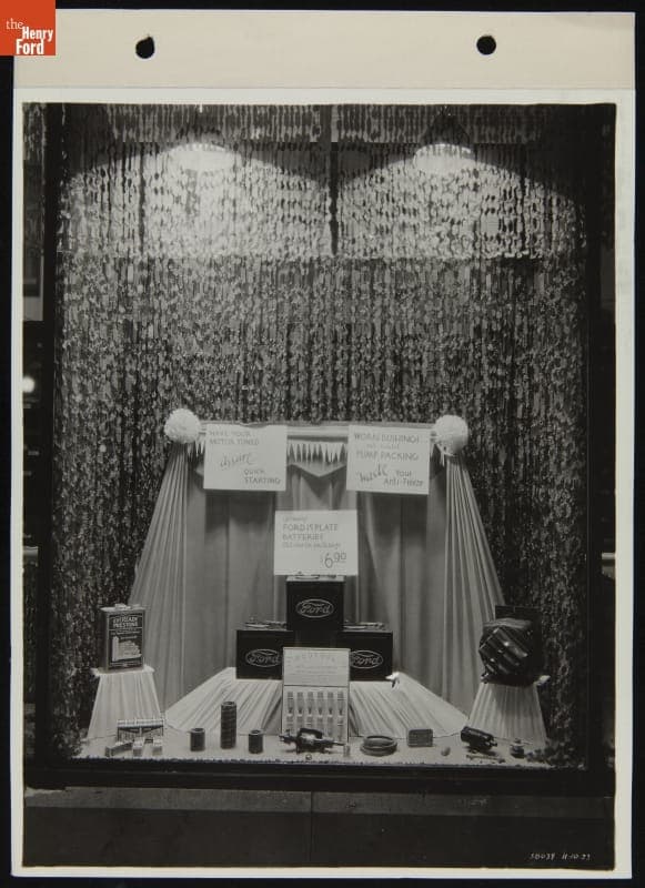 Show Window Display, "Winter Needs," Robert W. Ford Dealership, November 1933