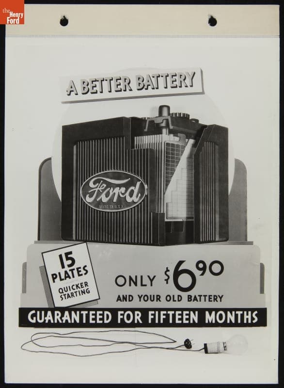 Ford Battery Exchange Advertising Display Card, September 1933
