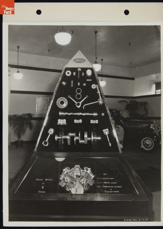 Display Pyramid with Ford V-8 Model 40 Parts, September 1933