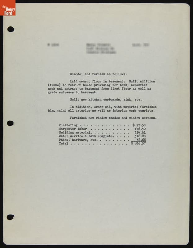 Ford Motor Company Employee Home Improvement Project, Inkster, Michigan, 1930-1944