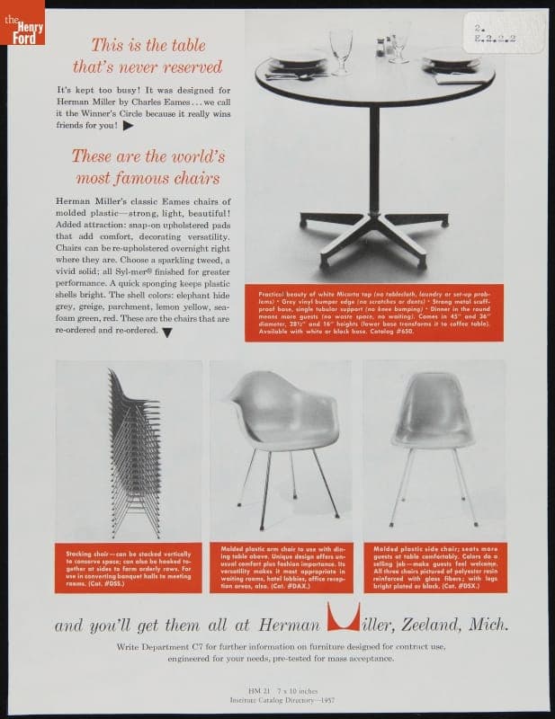 Herman Miller Advertisement, 1957, "This is the Table That's Never Reserved"