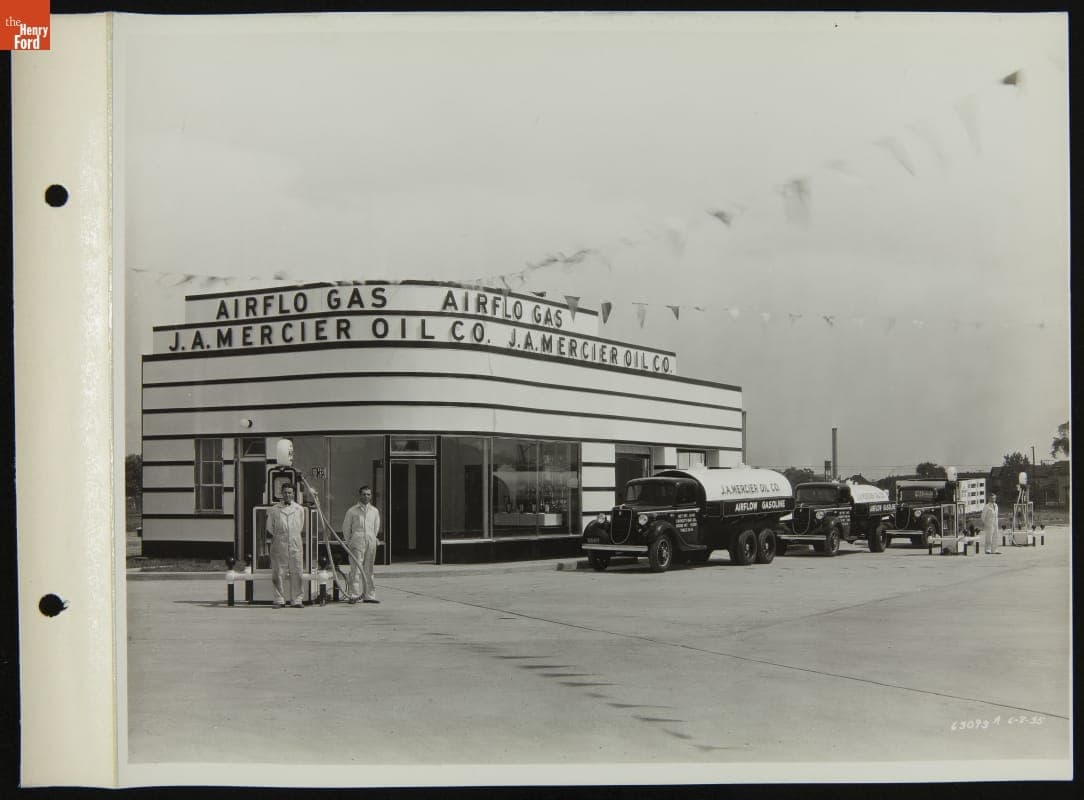 Ford V-8 Tank and Stake Trucks at J.A. Mercier Oil Company, June 1935