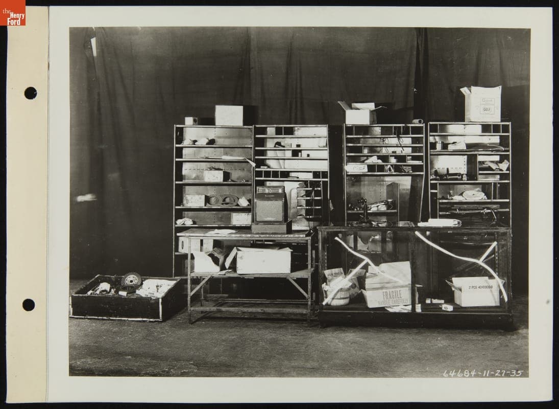 Display of Discontinued Furnishings from a Ford Dealership's Service Parts Department, November 1935