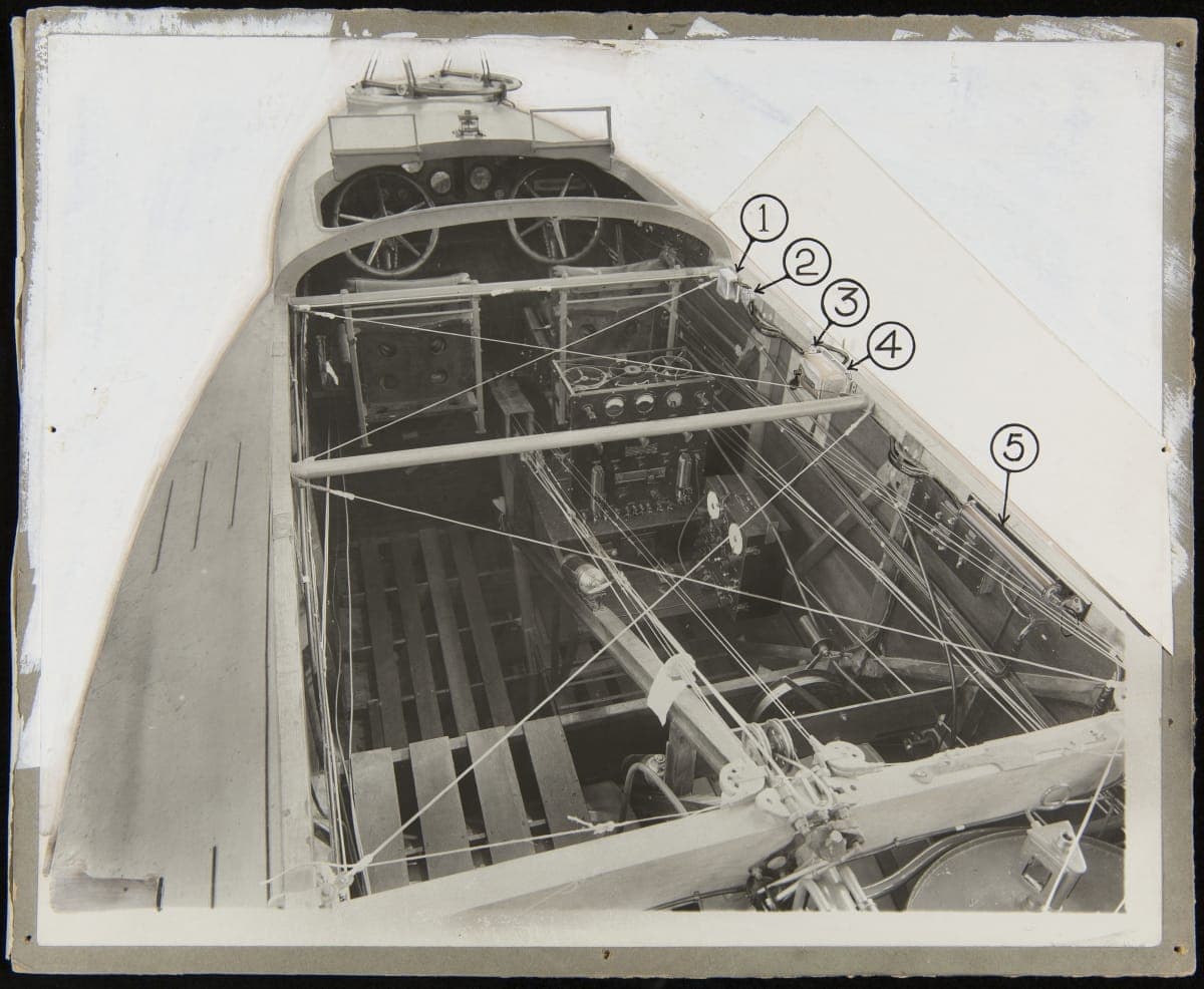 Radio Installation on Boat, View Looking Toward Bow and Pilot's Cockpit, 1918