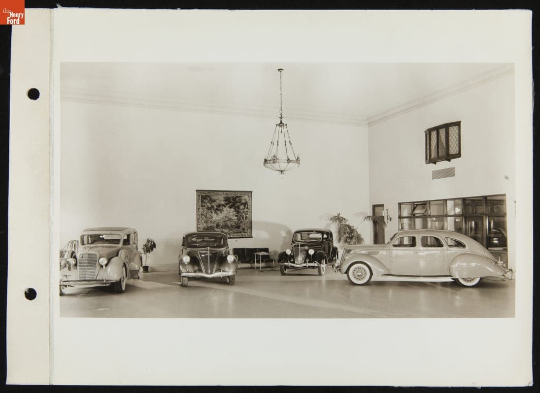 Automobile Showroom at A.W. Reister Ford-Lincoln Dealership, Jefferson Avenue, Detroit, Michigan, December 1935