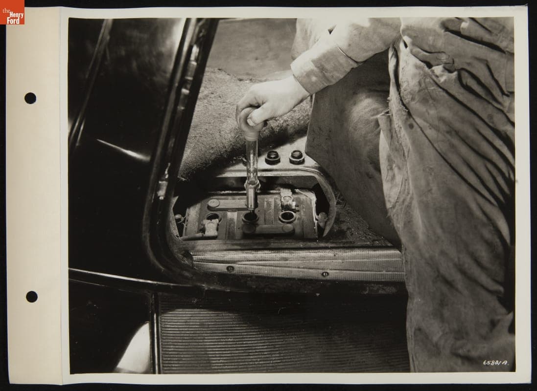 Mechanic Testing Battery at Ford Super Service Station, April 1936