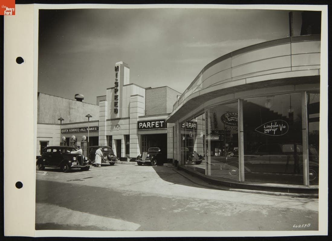Automobiles Being Serviced at Parfet Super Service Station, Port Huron, Michigan, 1936