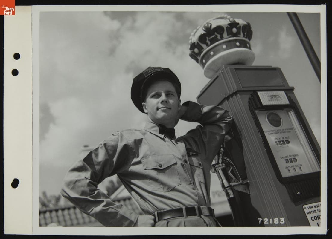 Gas Station Attendant at Fuel Pump, August 1939