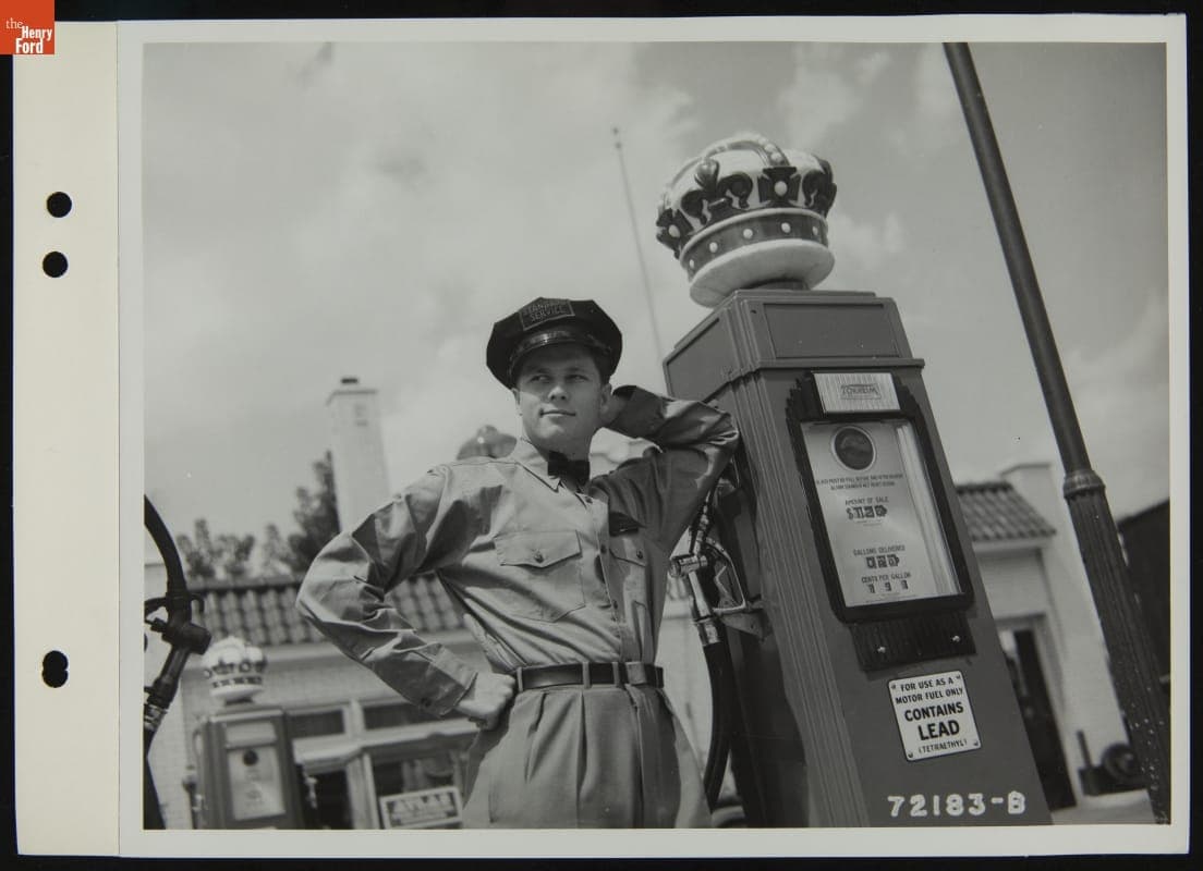 Gas Station Attendant at Fuel Pump, August 1939