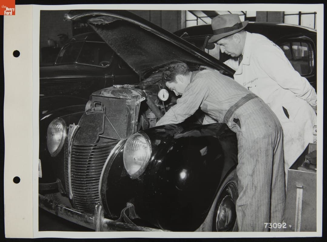 Attendant and Mechanic Tune-Up Engine, Hall-Dodds, Detroit, Michigan, February 1940