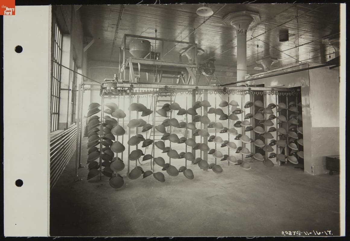 Army Helmets on Painting Rack, Ford Motor Company Philadelphia Assembly Plant, November 1917