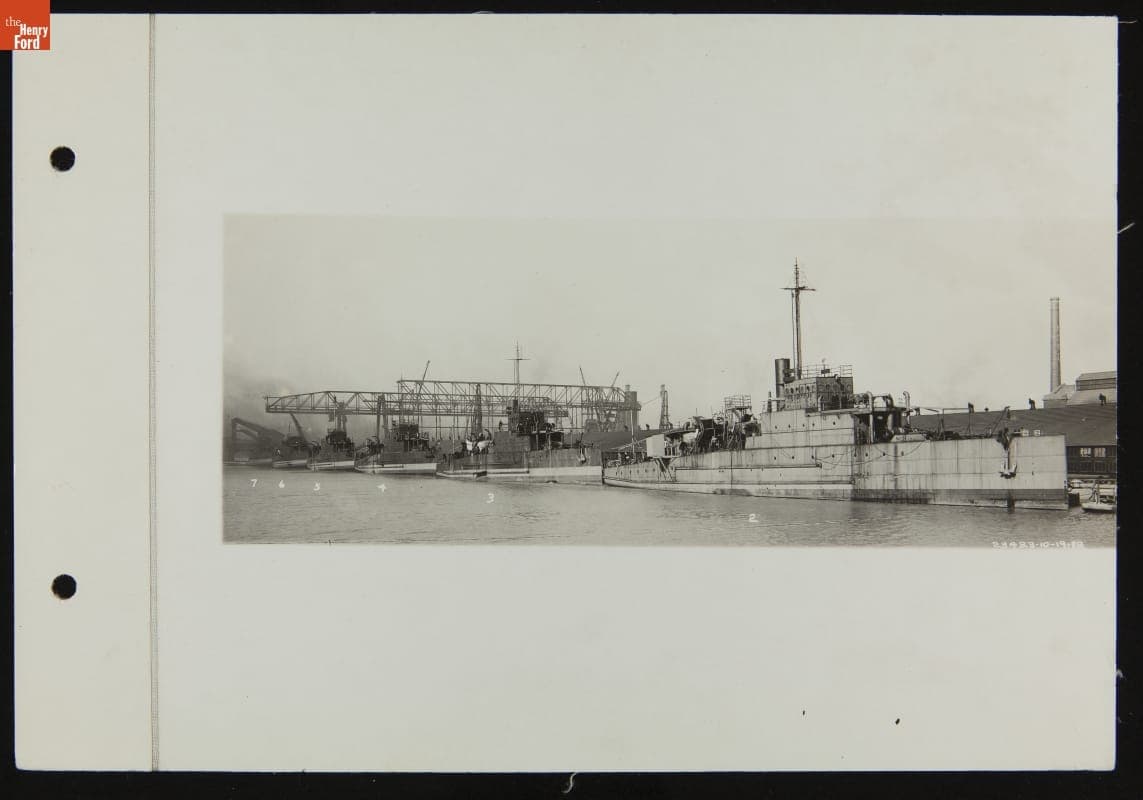 Six Eagle Boats Docked at Ford Rouge Plant Pier, October 1918
