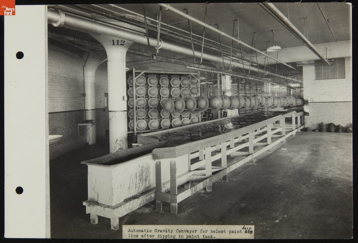 Automatic Gravity Conveyor Used during Helmet Painting Process, Ford Motor Company Philadelphia Plant, 1917-1918