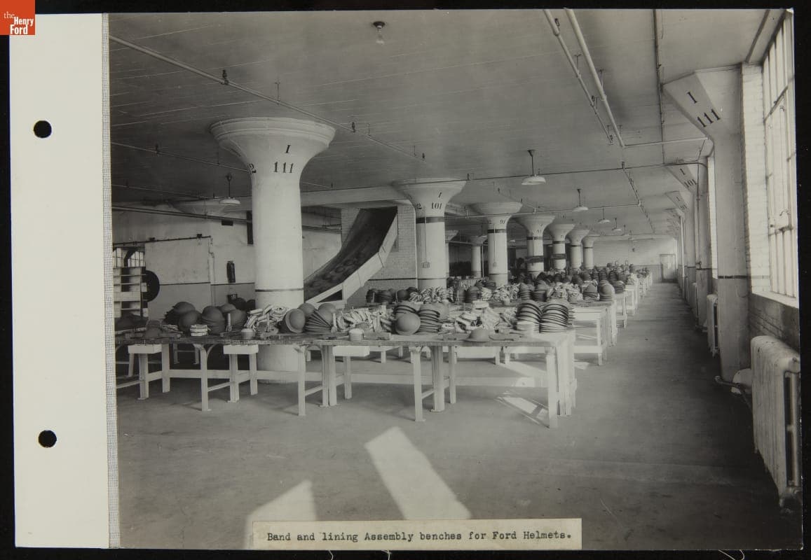Band and Lining Assembly Benches for Army Helmets, Ford Motor Company Philadelphia Plant, 1917-1918