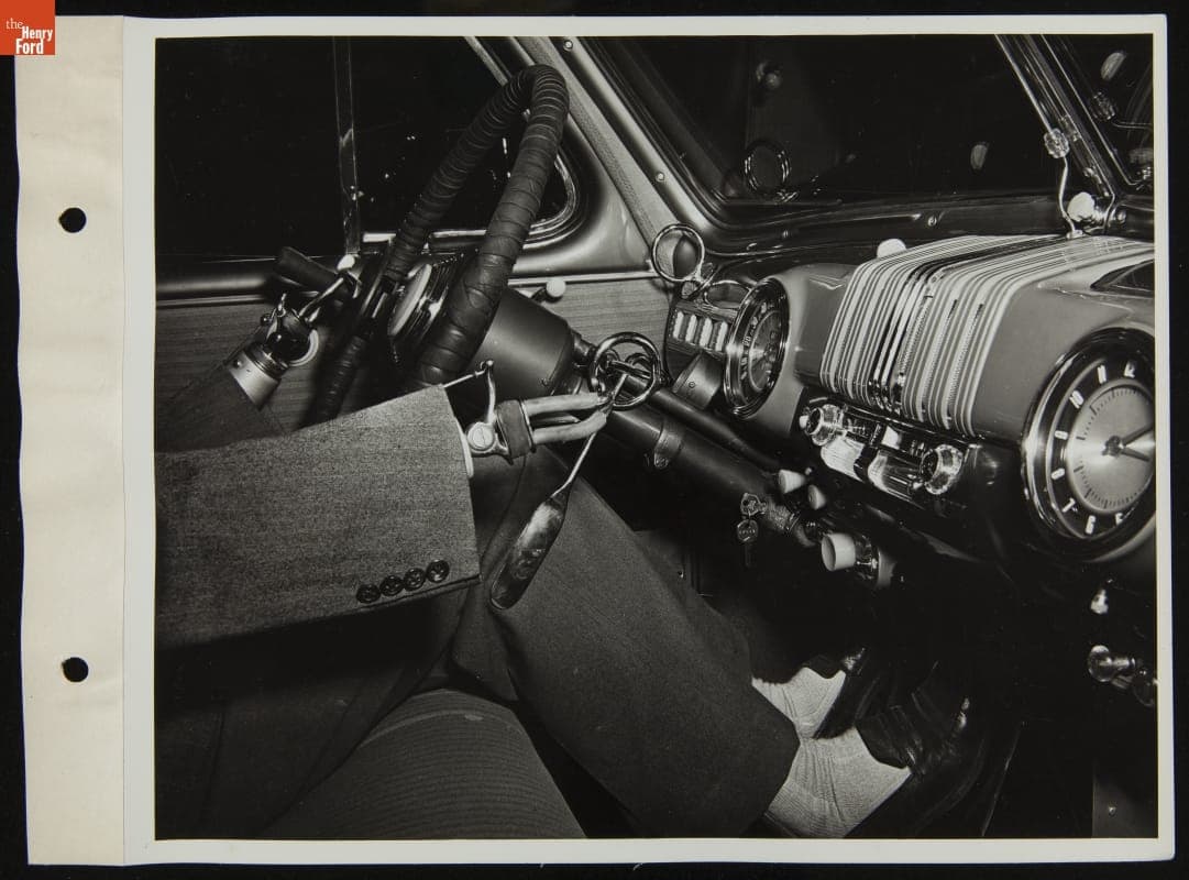 Driver Demonstrates Special Mercury Car Equipped for Disabled Drivers, February 1946