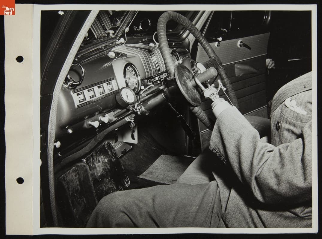 Driver Demonstrates Special Mercury Car Equipped for Disabled Drivers, February 1946