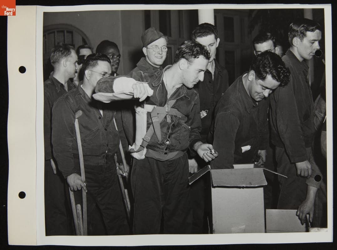 Patients at Percy Jones Hospital Opening Packages on Ford Legion Day, Battle Creek, Michigan, April 1944