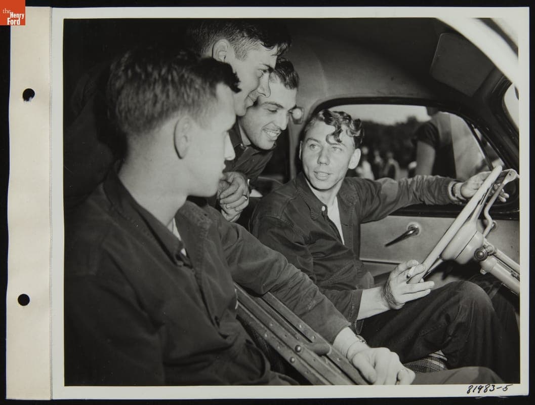 Disabled Veterans Demonstrate Special Driving Attachments on Ford Automobile, July 1945